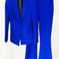 Gradient green slim-fitting women's suit set with blazer and pants.