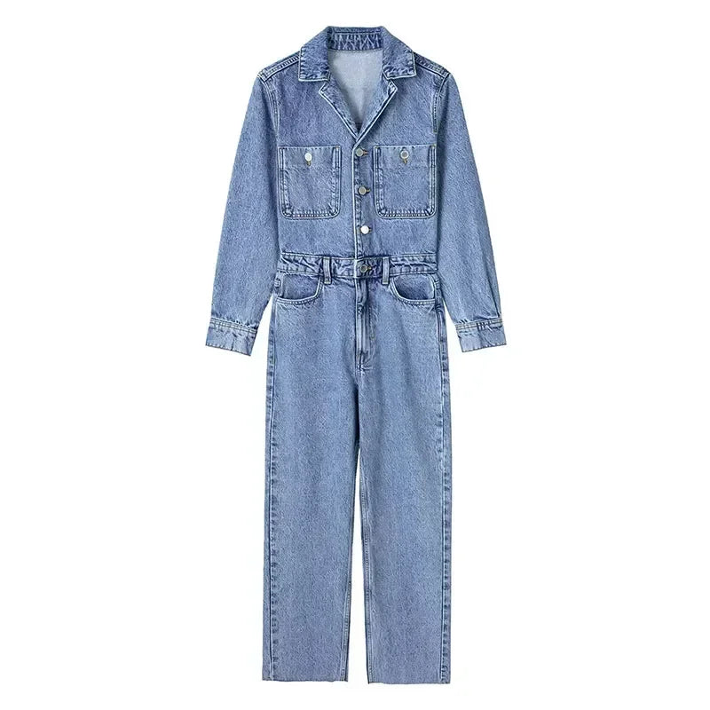 Denim Jumpsuit for Women Overalls Woman Jean Overalls Long Sleeve ElegSPECIFICATIONSBrand Name: NoEnName_NullStyle: StreetwearAge: MIDDLE AGEOrigin: Mainland ChinaCN: GuangdongSeason: Spring/SummerMaterial: POLYESTERDecoration: noneFabDMEwomenstorenull