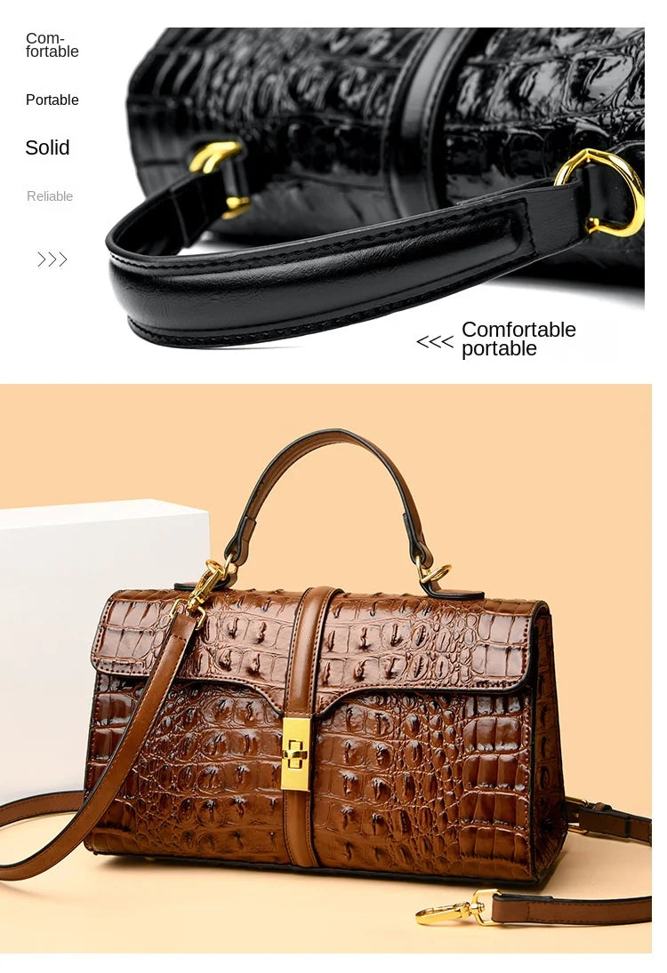 Leather Crocodile Pattern Women's Bag Fashion Brand Ladies HandbagsSPECIFICATIONSBrand Name: NoEnName_NullOrigin: Mainland ChinaCN: GuangdongLining Material: COTTONLining Material: POLYESTERMain Material: Genuine leatherPlace Of OriDMEwomenstorenull