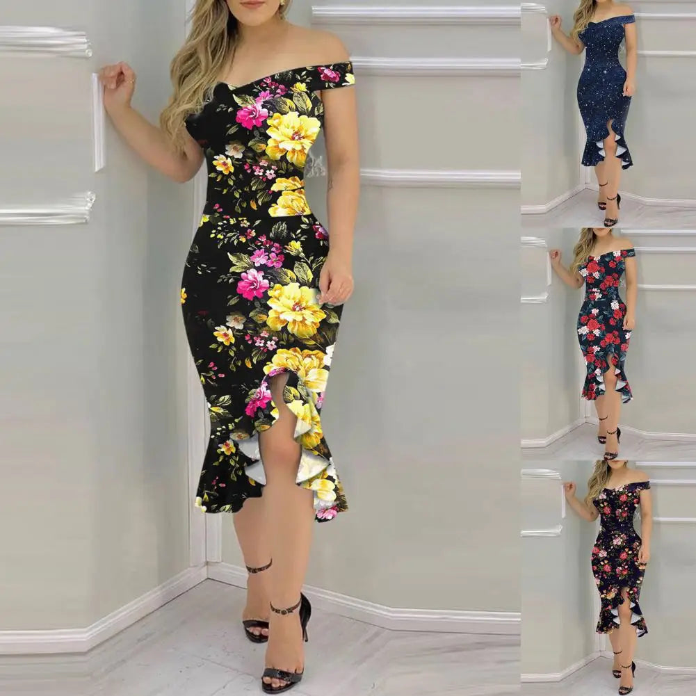 Bodycon Dress Formal Dress Off Shoulder Irregular SleevelessSPECIFICATIONSBrand Name: SANWOODElasticity: Slight StrechSleeve Style: regularFabric Type: Chemical FiberPattern Type: PrintFit Type: SlimSilhouette: SheathNecklineDMEwomenstorenull