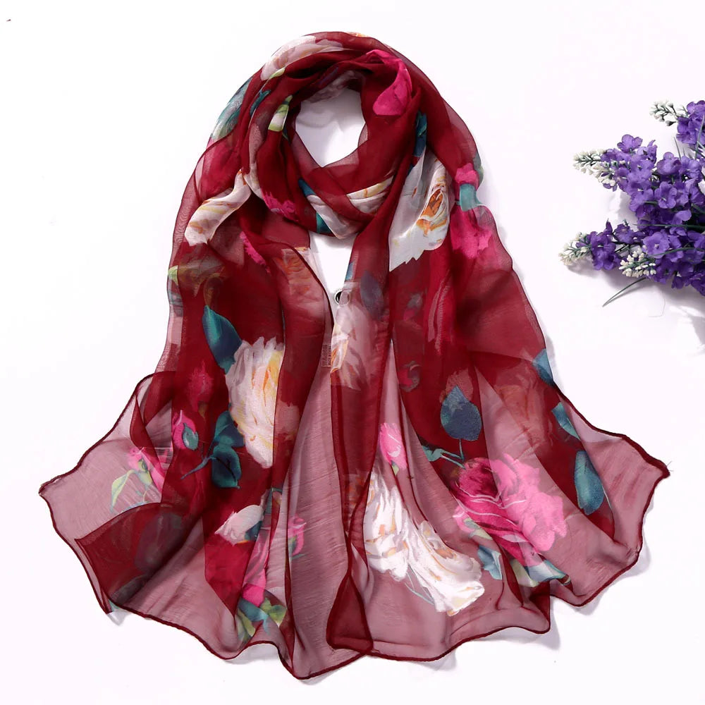 Scarf Women Foulard Shawl Bandana Elegant Beach Sun ProtectionSPECIFICATIONSDepartment Name: ADULTSize: 50*160cm(1cm=0.39in)pattern: RoseApply to season: Spring,Autumn,summerStyle: ElegantColor: Red,Black,Navy blueBrand Name: NDMEwomenstorenull