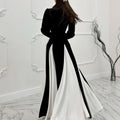 Pleated Dress Color Blocked Flared Sleeves Ladies Elegant Patchwork 