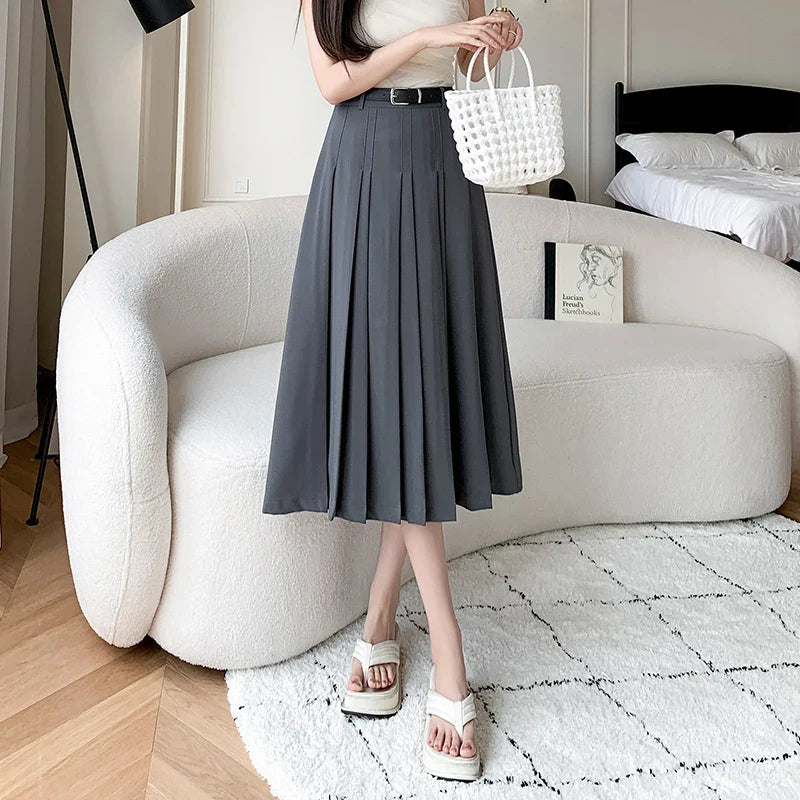 High Waist Midi Pleated Skirts Women's Fashion A-line Casual Suit SkirSPECIFICATIONSBrand Name: YUAZHOQIMaterial: POLYESTERStyle: CasualElasticity: Non StrechOrigin: Mainland ChinaCN: GuangdongSeason: Spring/SummerFabric Type: BroadcloDMEwomenstorenull