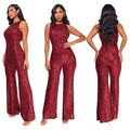 Sleeveless Sequined Jumpsuit Round Neck Slim Fit High Waist Sexy Sprin