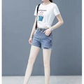 High waisted denim shorts version in large size for slimming effectSPECIFICATIONSBrand Name: NoEnName_NullDecoration: AppliquesFabric Type: KnittingPant Style: regularPattern Type: SolidFit Type: LOOSE FITStyle: CasualMaterial: POLYDMEwomenstorenull