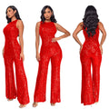 Sleeveless Sequined Jumpsuit Round Neck Slim Fit High Waist Sexy Sprin