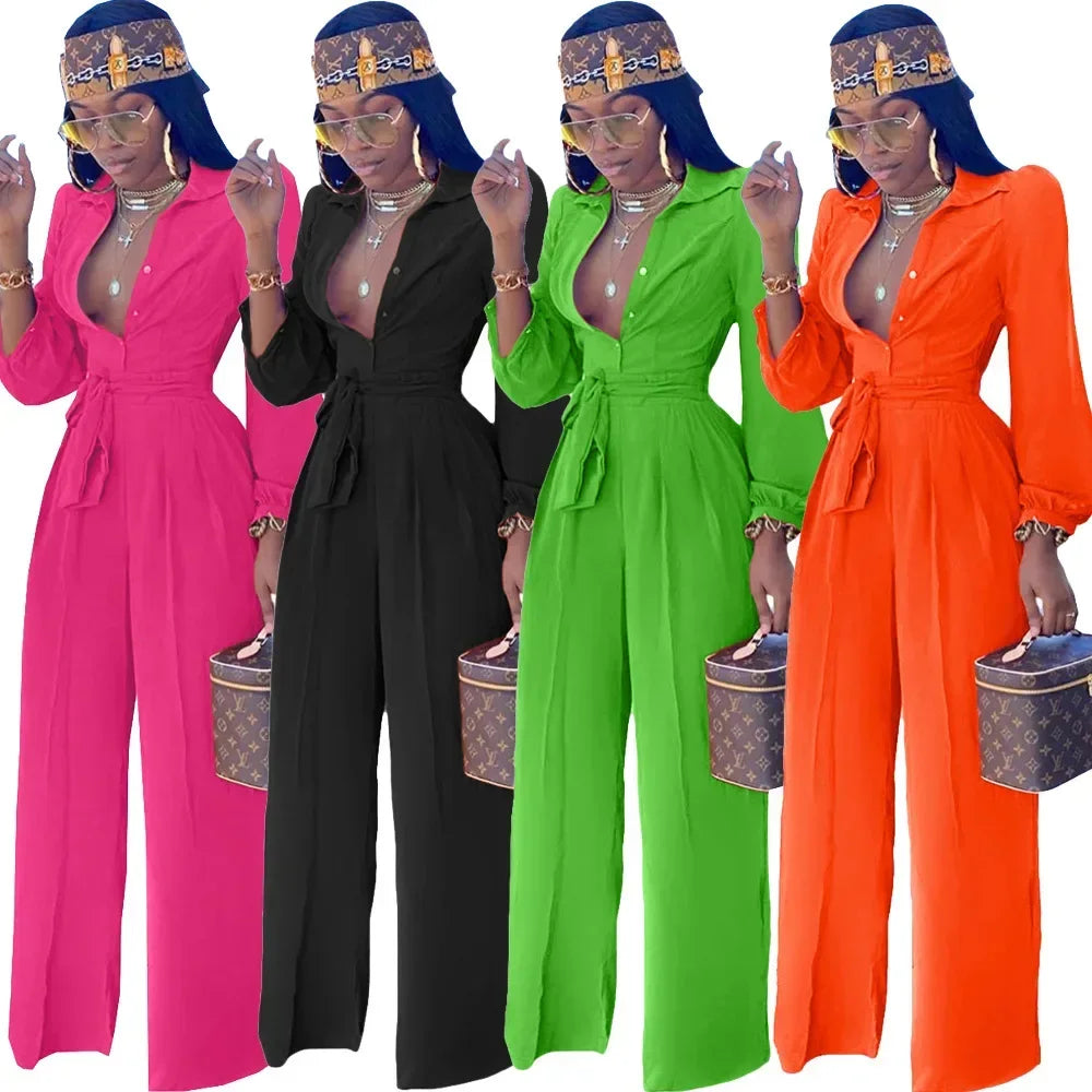 Jumpsuit- Clothes For Women African Long Sleeve V-neck Party Jumpsuit