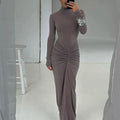 Elegant Sexy Long Dress Women Slim Round Neck Long Sleeves Fold Robe FSPECIFICATIONSWaistline: empireSupport: Wholesale &amp; Dropshipping27/300: 7/60Sleeve Style: regularSleeve Length(cm): FullBrand Name: hfwomenfzCraft of Weaving: TADMEwomenstorenull