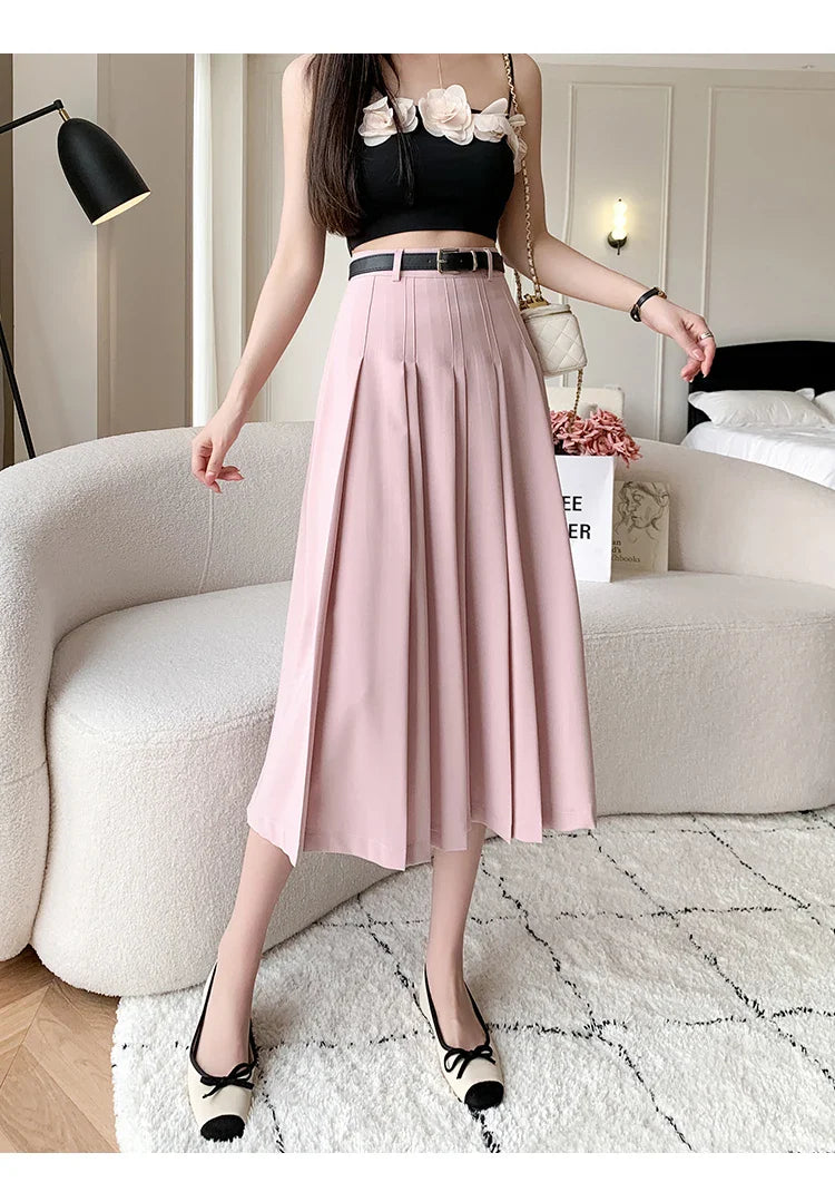 High Waist Midi Pleated Skirts Women's Fashion A-line Casual Suit SkirSPECIFICATIONSBrand Name: YUAZHOQIMaterial: POLYESTERStyle: CasualElasticity: Non StrechOrigin: Mainland ChinaCN: GuangdongSeason: Spring/SummerFabric Type: BroadcloDMEwomenstorenull