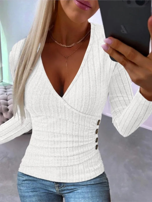 Elegant Deep V-neck Long-sleeved Slim Knitted Top For Women FashionablSPECIFICATIONSBrand Name: owner girlwhether full opening: NoClothing Length: regularMaterial: POLYESTERDecoration: noneClosure Type: NoneCollar: V-NeckElasticity: SlDMEwomenstorenull