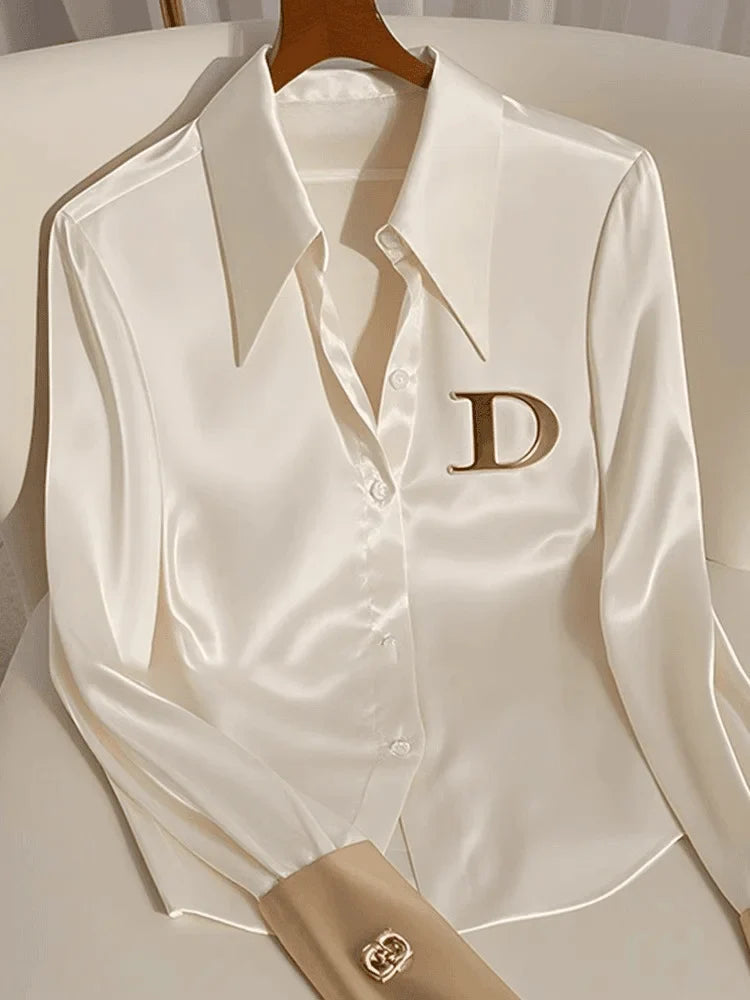 High Quality Fashion Women's White Satin Shirt Turn Down Collar Long SSPECIFICATIONSBrand Name: MIAONGZHFabric Type: SATINHign-concerned Chemical: NonePattern Type: PatchworkFit Type: SlimStyle: Office LadyAge: JUNIORThickness: midweigDMEwomenstorenull