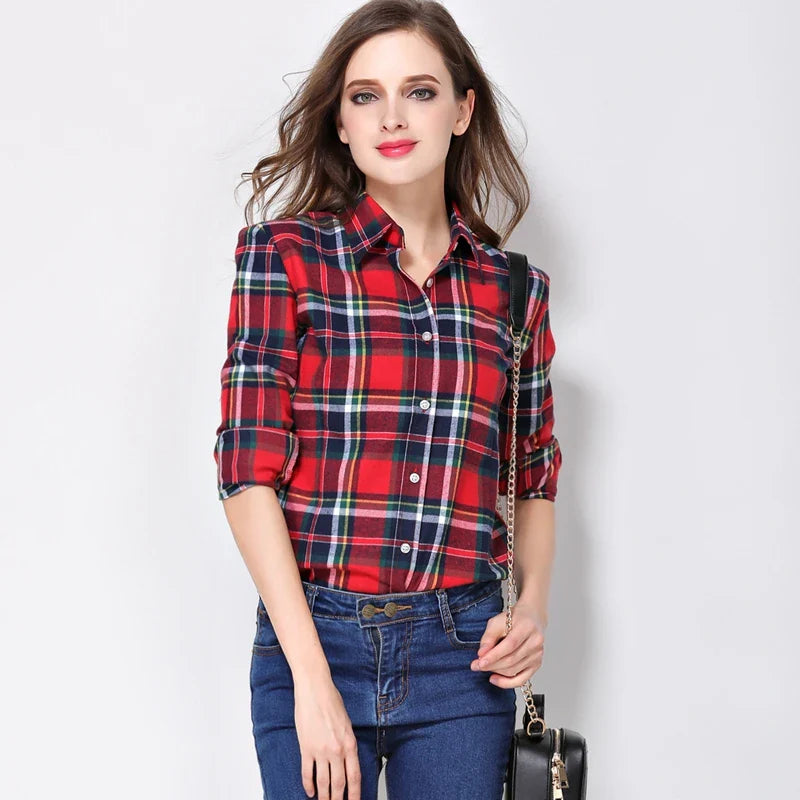 Women Plaid Shirt New Casual Flannel Cotton Lady Long Sleeve Shirt FemSPECIFICATIONSBrand Name: YEOINFabric Type: Polyester CottonHign-concerned Chemical: NonePattern Type: PlaidFit Type: SlimStyle: CasualAge: JUNIORCraft of Weaving: TDMEwomenstorenull