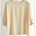 Blouse- Silk Half-Sleeve Tops Basic Solid Women Shirt Casual O-neck