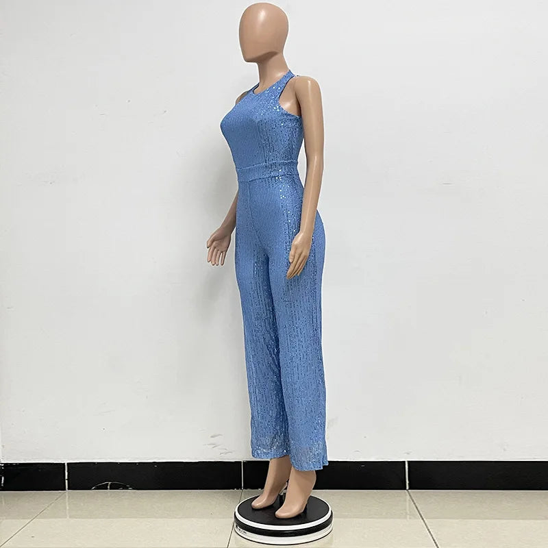 Sleeveless Sequined Jumpsuit Round Neck Slim Fit High Waist Sexy SprinSPECIFICATIONSBrand Name: mandylandyStyle: StreetwearAge: MIDDLE AGEOrigin: Mainland ChinaCN: GuangdongSeason: SummerMaterial: POLYESTERDecoration: SequinedFabric TyDMEwomenstorenull