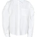 Women's trendy coat top, white two-piece with notched collar and loose fit.