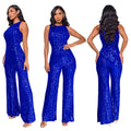 Sleeveless Sequined Jumpsuit Round Neck Slim Fit High Waist Sexy Sprin