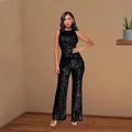 Sleeveless Sequined Jumpsuit Round Neck Slim Fit High Waist Sexy Sprin