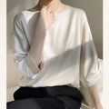 Blouse- Silk Half-Sleeve Tops Basic Solid Women Shirt Casual O-neck