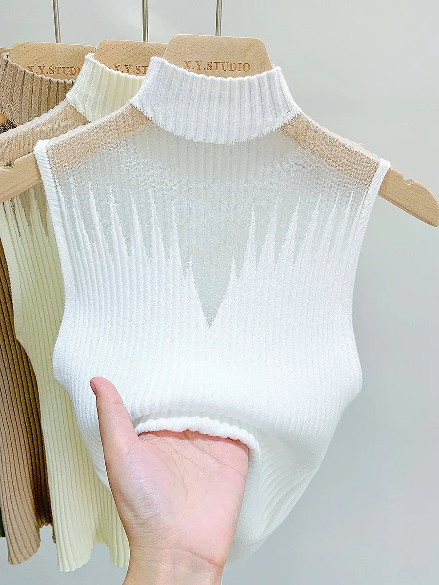 Women Slim Knitted Vests Summer Female Turtleneck Sleeveless Solid StrSPECIFICATIONSBrand Name: moocloundStyle: CasualAge: MIDDLE AGEOrigin: Mainland ChinaCN: JiangsuSeason: Autumn/WinterThickness: StandardDecoration: hollow outMateriaDMEwomenstorenull