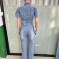 Jeans Jumpsuit Sexy Women Turn Down Collar Elegant Denim Casual Romper