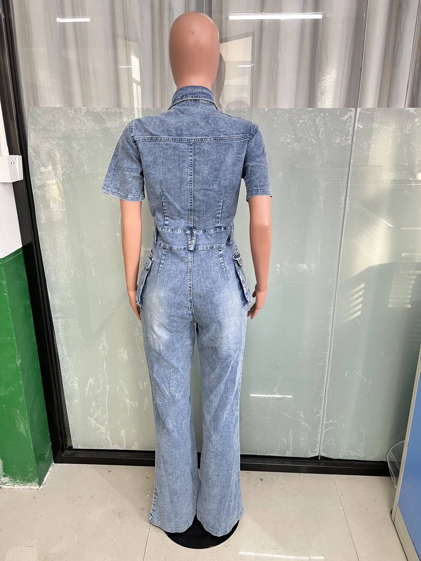 Jeans Jumpsuit Sexy Women Turn Down Collar Elegant Denim Casual Romper