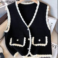 Vest Sweater Women Clothing V-neck Ruffles Single Breasted Vintage WaiSPECIFICATIONSBrand Name: JoinYouthStyle: vintageAge: JUNIOROrigin: Mainland ChinaCN: AnhuiSeason: Autumn/WinterThickness: StandardDecoration: ButtonMaterial: POLYESDMEwomenstorenull