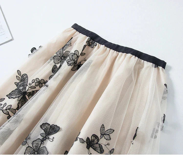 Skirt Women Vintage Butterfly Embroidery Elastic High Waist A-Line MesSPECIFICATIONSBrand Name: GLINDADAMaterial: POLYESTERMaterial: MeshMaterial: VoileStyle: Chinese StyleElasticity: Slight StrechOrigin: Mainland ChinaCN: GuangdongSeaDMEwomenstorenull