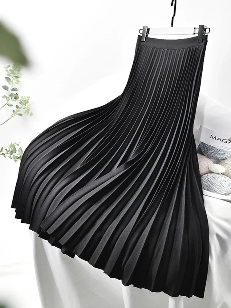 Elegant Chic Solid Pleated Skirt High Waist Luxury Fashion With ElastiSPECIFICATIONSBrand Name: soliatenMaterial: POLYESTERStyle: basicsElasticity: Non StrechOrigin: Mainland ChinaCN: ZhejiangSeason: Autumn/WinterFabric Type: BroadclotDMEwomenstorenull