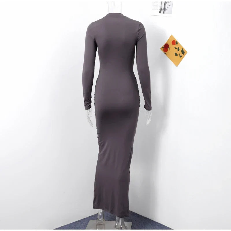 Elegant Sexy Long Dress Women Slim Round Neck Long Sleeves Fold Robe FSPECIFICATIONSWaistline: empireSupport: Wholesale &amp; Dropshipping27/300: 7/60Sleeve Style: regularSleeve Length(cm): FullBrand Name: hfwomenfzCraft of Weaving: TADMEwomenstorenull