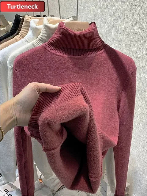 Turtleneck Sweater Women Korean Fashion Lined Warm Knitted Pullover SlSPECIFICATIONSBrand Name: NoEnName_Nullwhether full opening: NoClothing Length: regularMaterial: AcetateDecoration: sashesClosure Type: Single BreastedCollar: RuffleDMEwomenstorenull