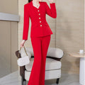 Fashion White Red Black Blazer Jacket And Pant Suit Trousers Women 