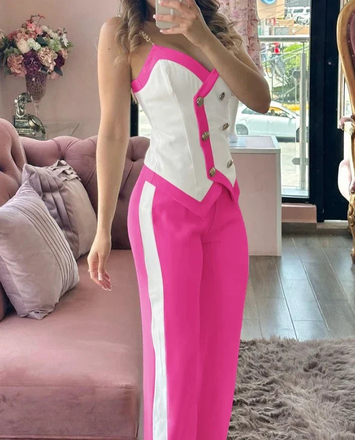 Two-piece Set for Women: Sexy Cami Top & High Waist Pants  stylish