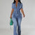 Jeans Jumpsuit Sexy Women Turn Down Collar Elegant Denim Casual Romper