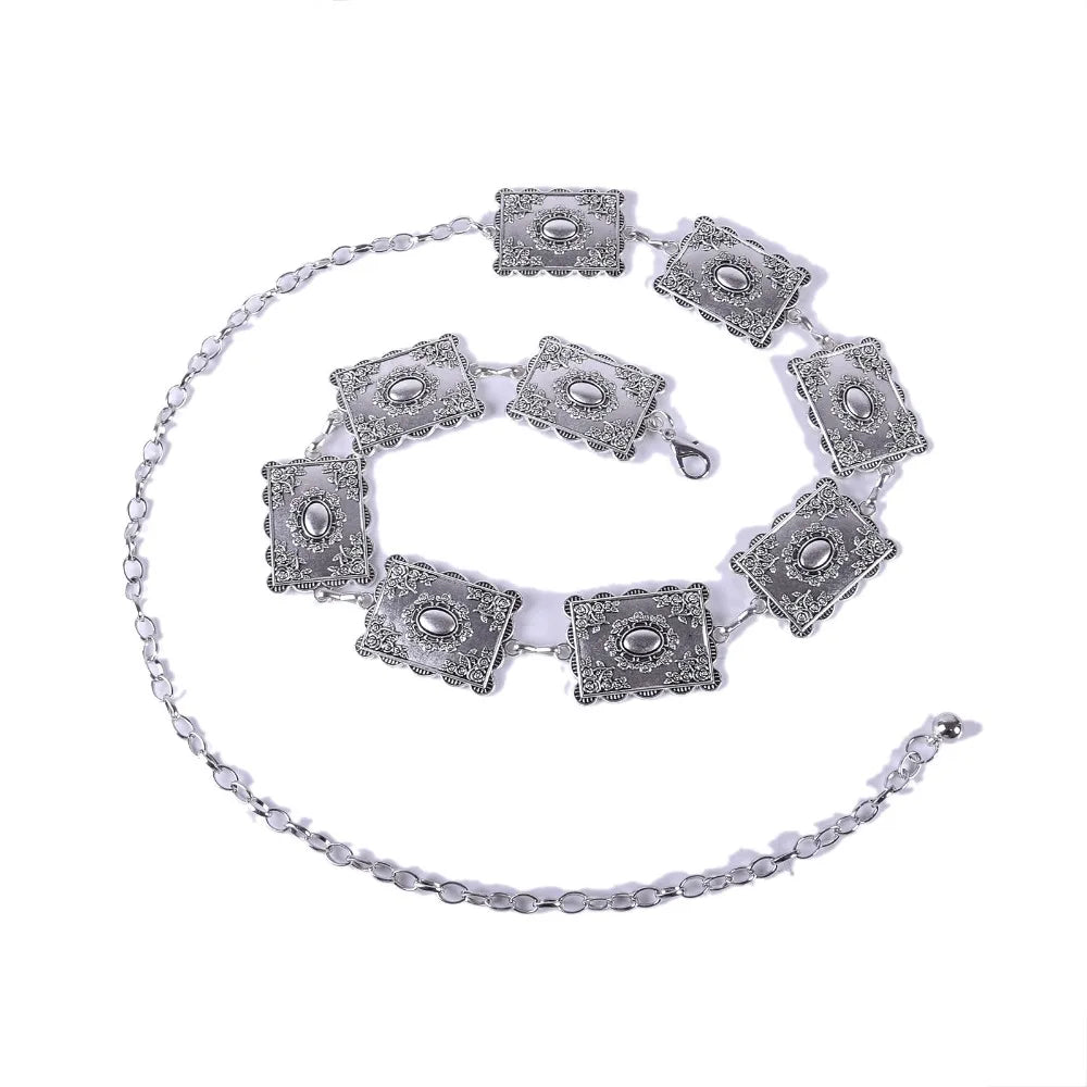 Fashionable retro style metal carved decorative chain waist chain acceSPECIFICATIONSBrand Name: NoEnName_NullDepartment Name: ADULTBelts Material: MetalOrigin: Mainland ChinaCN: ZhejiangGender: WOMENChoice: yesDMEwomenstorenull