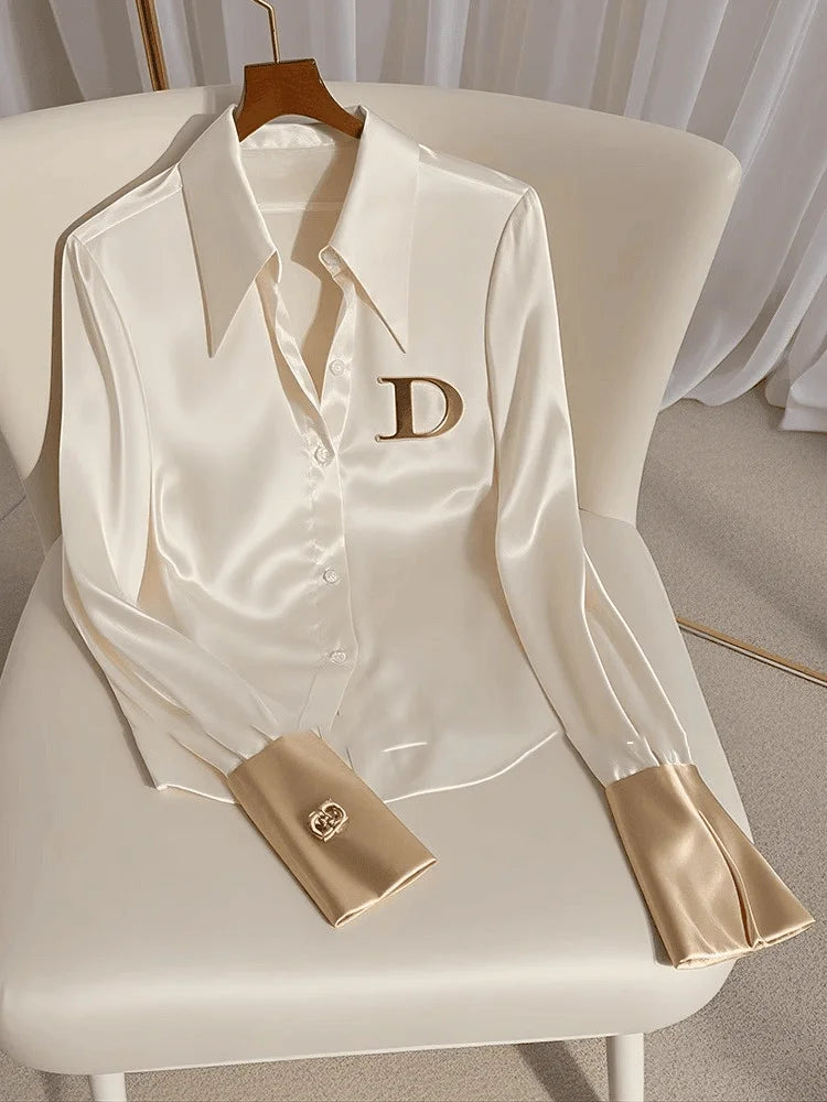 High Quality Fashion Women's White Satin Shirt Turn Down Collar Long SSPECIFICATIONSBrand Name: MIAONGZHFabric Type: SATINHign-concerned Chemical: NonePattern Type: PatchworkFit Type: SlimStyle: Office LadyAge: JUNIORThickness: midweigDMEwomenstorenull