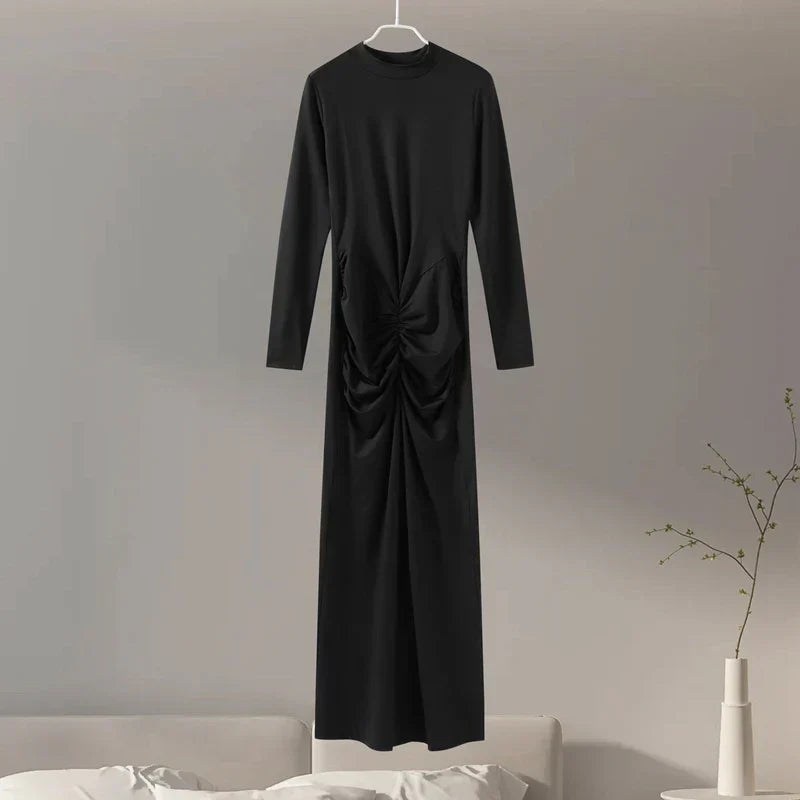 Elegant Sexy Long Dress Women Slim Round Neck Long Sleeves Fold Robe FSPECIFICATIONSWaistline: empireSupport: Wholesale &amp; Dropshipping27/300: 7/60Sleeve Style: regularSleeve Length(cm): FullBrand Name: hfwomenfzCraft of Weaving: TADMEwomenstorenull