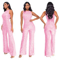 Sleeveless Sequined Jumpsuit Round Neck Slim Fit High Waist Sexy Sprin