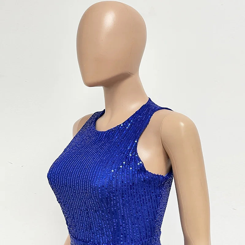 Sleeveless Sequined Jumpsuit Round Neck Slim Fit High Waist Sexy Sprin