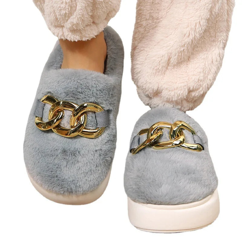 Slippers- Women's Warm Cotton House Slippers Female Indoor Plus Fur