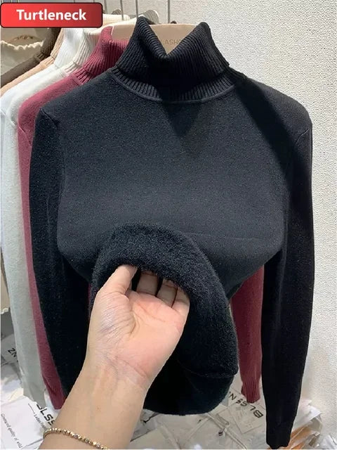 Turtleneck Sweater Women Korean Fashion Lined Warm Knitted Pullover SlSPECIFICATIONSBrand Name: NoEnName_Nullwhether full opening: NoClothing Length: regularMaterial: AcetateDecoration: sashesClosure Type: Single BreastedCollar: RuffleDMEwomenstorenull