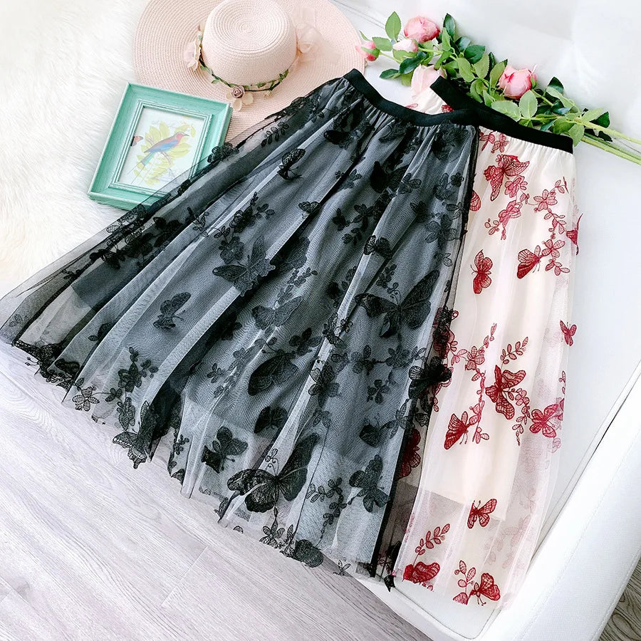 Skirt Women Vintage Butterfly Embroidery Elastic High Waist A-Line MesSPECIFICATIONSBrand Name: GLINDADAMaterial: POLYESTERMaterial: MeshMaterial: VoileStyle: Chinese StyleElasticity: Slight StrechOrigin: Mainland ChinaCN: GuangdongSeaDMEwomenstorenull