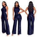 Sleeveless Sequined Jumpsuit Round Neck Slim Fit High Waist Sexy Sprin