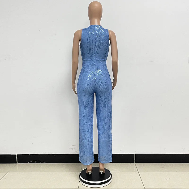 Sleeveless Sequined Jumpsuit Round Neck Slim Fit High Waist Sexy SprinSPECIFICATIONSBrand Name: mandylandyStyle: StreetwearAge: MIDDLE AGEOrigin: Mainland ChinaCN: GuangdongSeason: SummerMaterial: POLYESTERDecoration: SequinedFabric TyDMEwomenstorenull