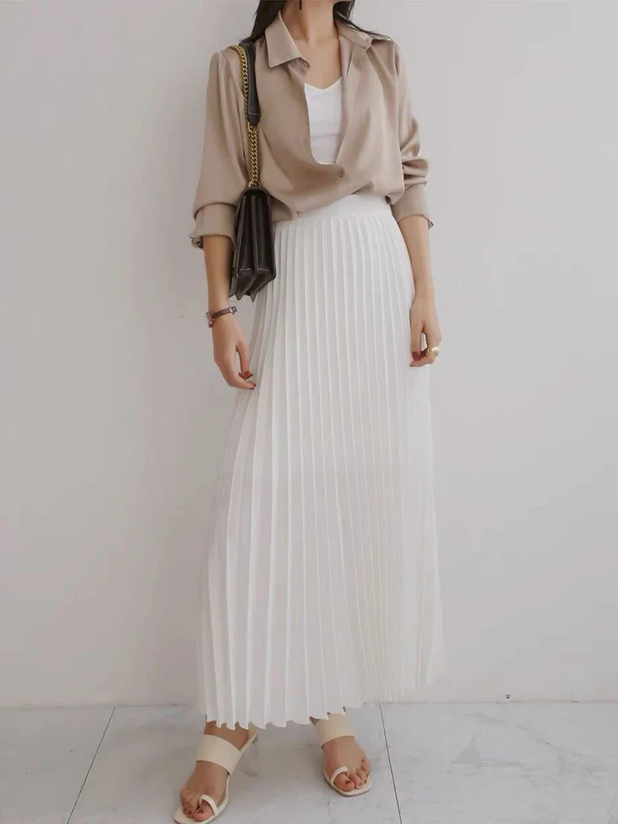 Elegant Chic Solid Pleated Skirt High Waist Luxury Fashion With ElastiSPECIFICATIONSBrand Name: soliatenMaterial: POLYESTERStyle: basicsElasticity: Non StrechOrigin: Mainland ChinaCN: ZhejiangSeason: Autumn/WinterFabric Type: BroadclotDMEwomenstorenull