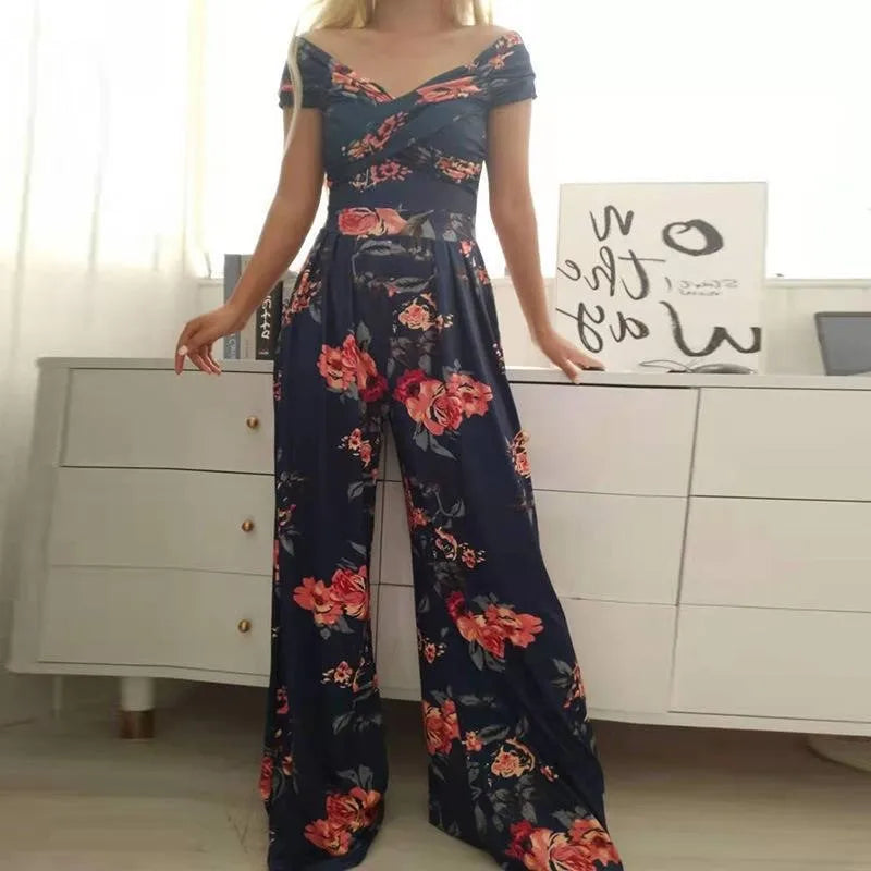 Fashion Printed Casual High Waist Jumpsuit Ladies Sexy Off Shoulder FlSPECIFICATIONSBrand Name: NoEnName_NullStyle: StreetwearAge: MIDDLE AGECraft of Weaving: TATOrigin: Mainland ChinaCN: GuangdongSeason: SummerMaterial: POLYESTERMaterDMEwomenstorenull