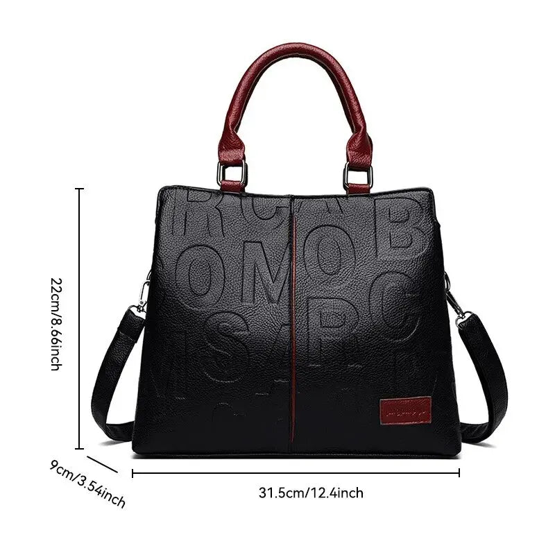 Handbag- Fashion Solid Color Shoulder Large Capacity Soft Leather