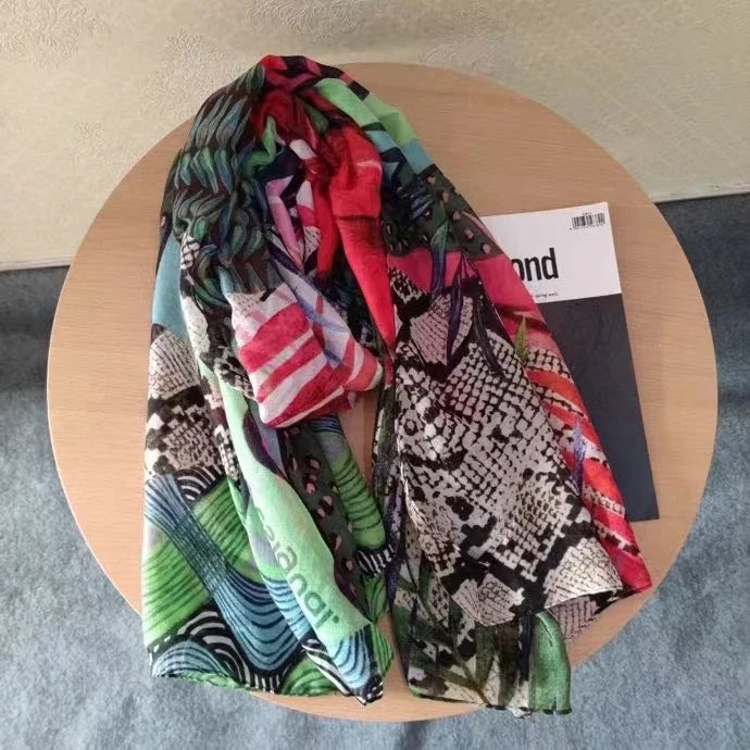 original single Spanish new trend colorful leisure gift shawl scarfSPECIFICATIONSBrand Name: NoEnName_NullCraft of Weaving: Non-wovenOrigin: ES(Origin)Gender: WOMENDepartment Name: ADULTHign-concerned Chemical: NoneMaterial: POLYESTDMEwomenstorenull