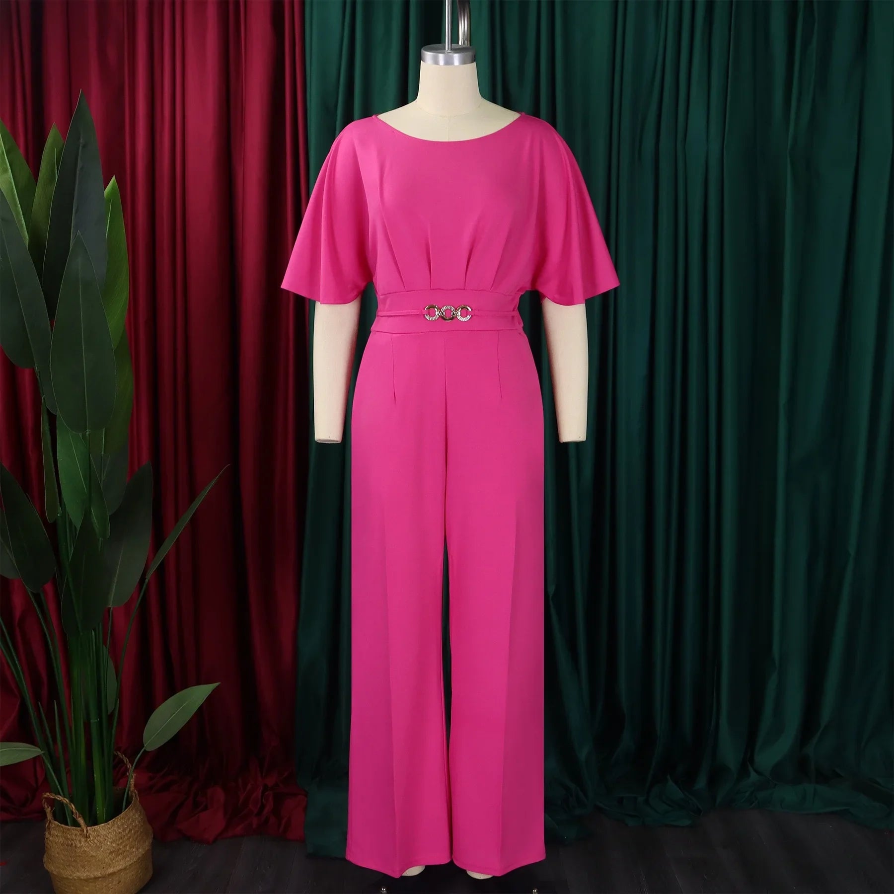 Jumpsuits Women Elegant Luxury O Neck Short Sleeve Belt Waisted StraigSPECIFICATIONSBrand Name: NoEnName_NullStyle: Office LadyAge: MIDDLE AGEOrigin: Mainland ChinaCN: GuangdongSeason: All seasonMaterial: POLYESTERDecoration: sashesFabDMEwomenstorenull