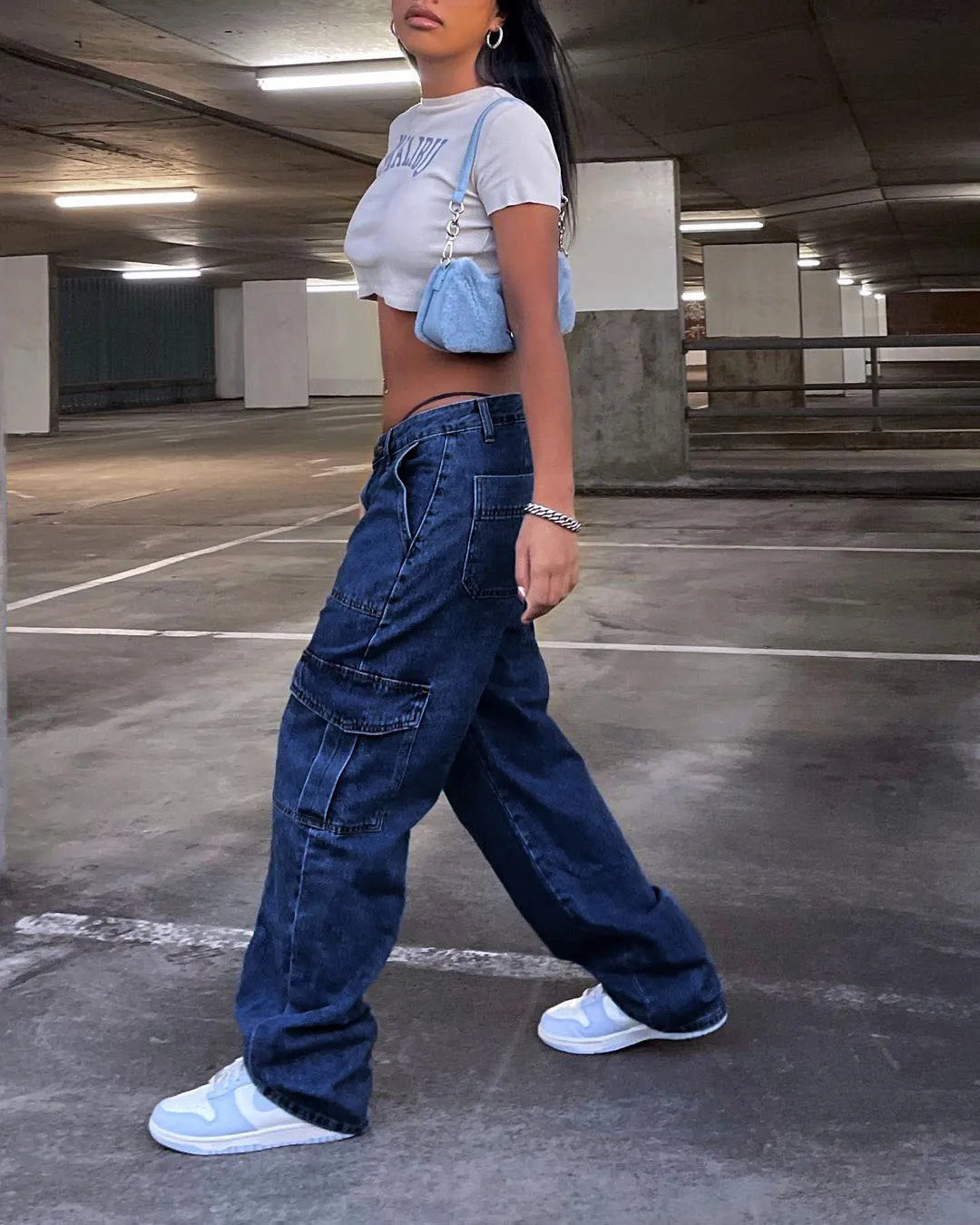 Cargo Pants- High Waist Multi Pocket Cargo Jeans Fashion Loose Denim