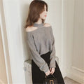 Top- Women's Casual Solid Loose Sweaters Female Sexy Halter Slash